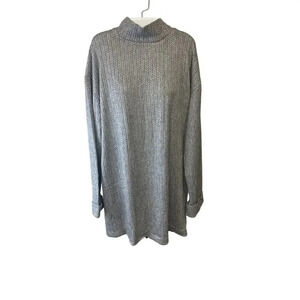 Mango Knit Heather Gray Chevron Ribbed Mock Neck Sweater Mini Dress Womens S NWT